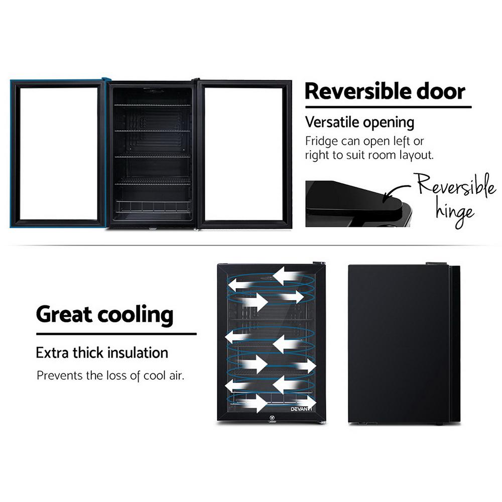 Devanti 115L Bar Fridge Glass Door Mini Freezer Fridges Countertop