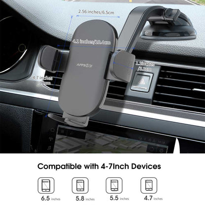 Universal suction phone car mount dashboard, adjustable holder for 4-7 inch devices with anti-slip design.
